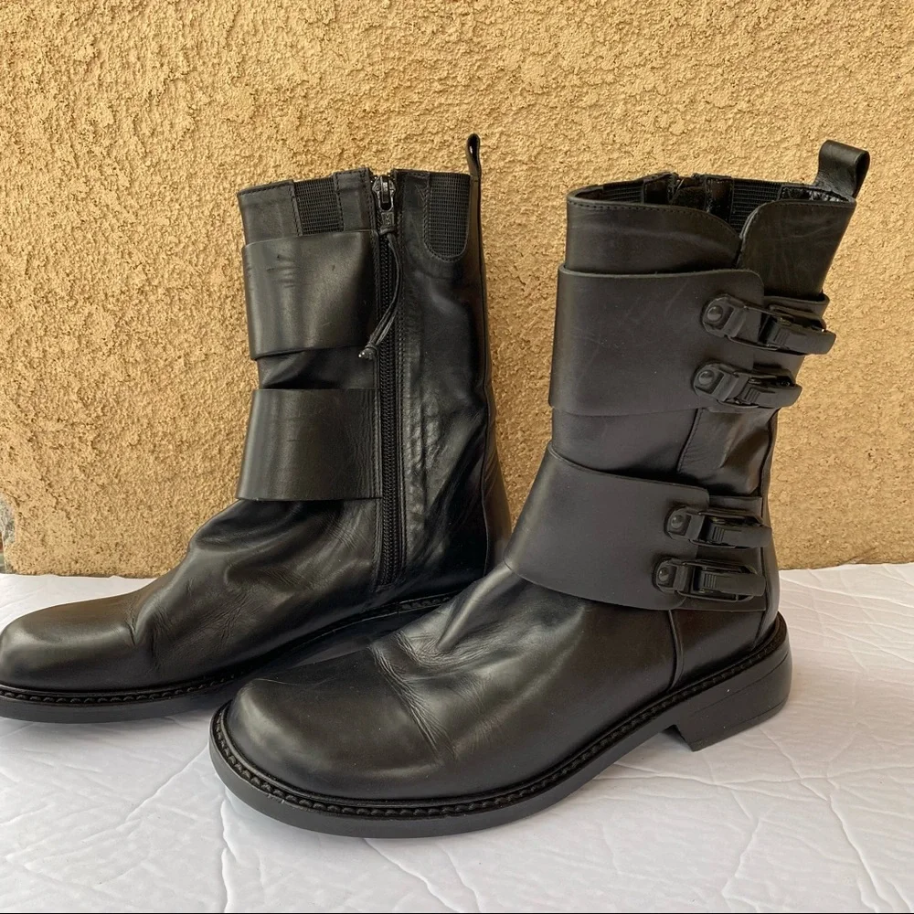 Donald J Pliner Double Buckle/ Hardware Combat Rock Moto  Boots - Picture 4 of 10